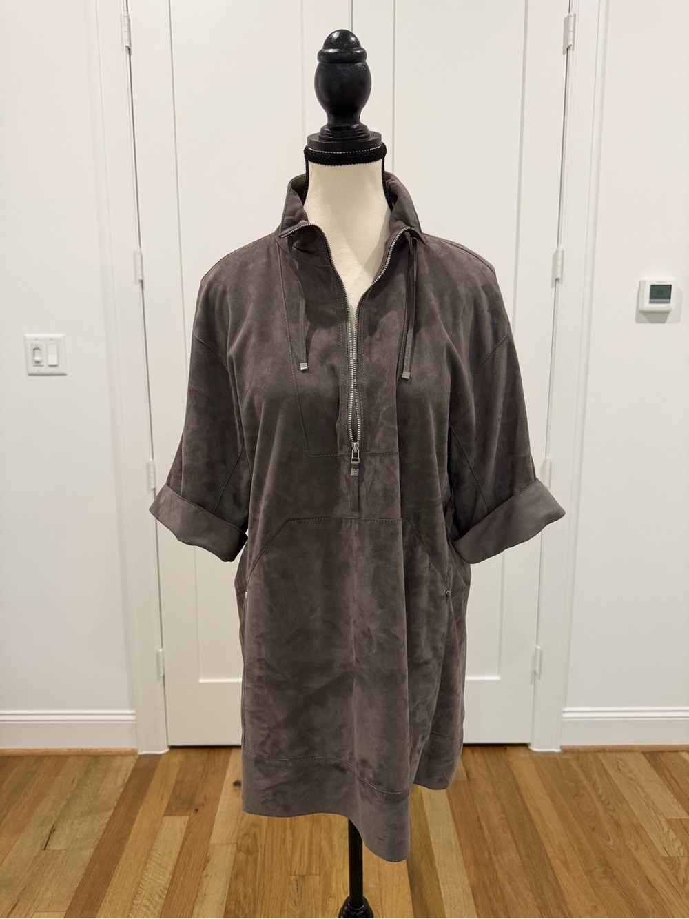 Lafayette 148 New York Real Suede Tunic Top | Half-Zip Oversized Top | Small